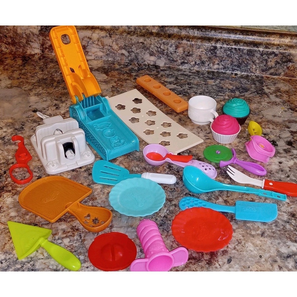 Mixed Play-Doh / Dough Lot – Molds, Cutters + MISC play toys food utensils